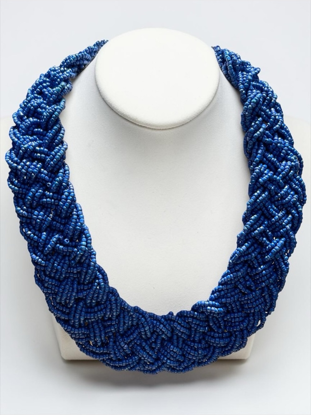 Vintage Royal Blue Seed Bead Braided Collar Statement Necklace